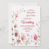 Elegant Pink White Floral Wedding Invitation Kaart (Voorkant)
