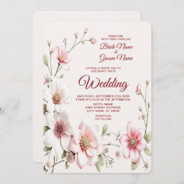Elegant Pink White Floral Wedding Invitation Kaart