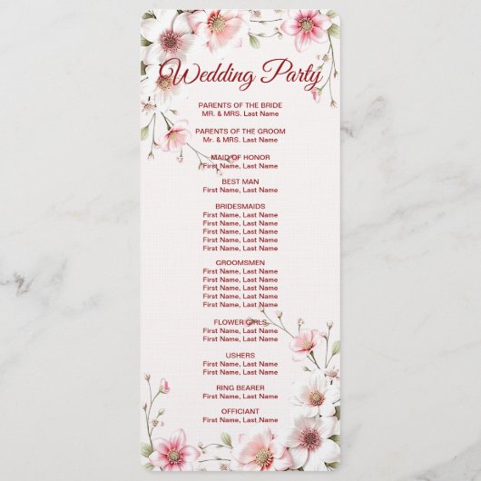 Elegant Pink White Floral Wedding Program Programmakaart (Achterkant)