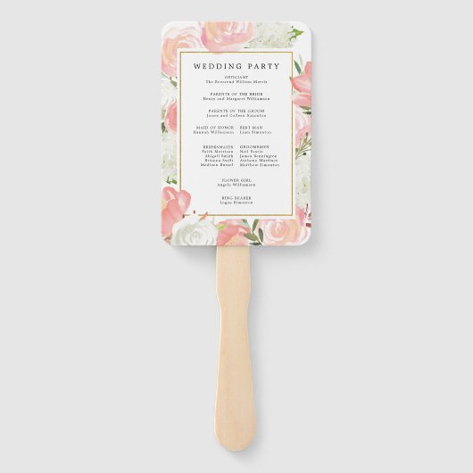Elegant Pink White Floral Wedding Programme Handwaaier (Achterkant)