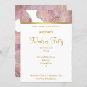 ELEGANT PINK WHITE GOLD MARBLE CUSTOM INVITATION KAART