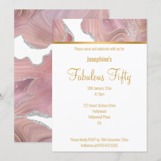 ELEGANT PINK WHITE GOLD MARBLE CUSTOM INVITATION KAART