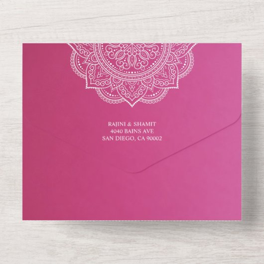 Elegant Pink White Indian Wedding (geen Env nodig) All In One Uitnodiging (Achterkant)