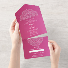 Elegant Pink White Indian Wedding (geen Env nodig) All In One Uitnodiging