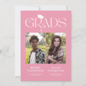 Elegant Pink & White Joint Graduation Party Photo Kaart (Voorkant)