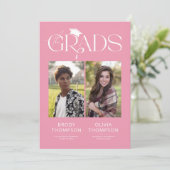Elegant Pink & White Joint Graduation Party Photo Kaart (Staand voorkant)