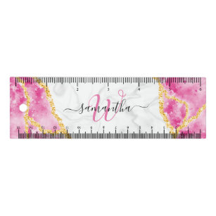 Elegant Pink White Marble Girly Glam Monogrammed Lineaal