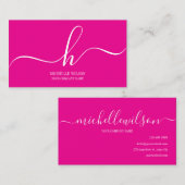 Elegant Pink White Monogram Initial Script Name  Visitekaartje (Voorkant / Achterkant)