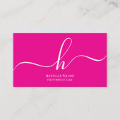 Elegant Pink White Monogram Initial Script Name  Visitekaartje (Voorkant)
