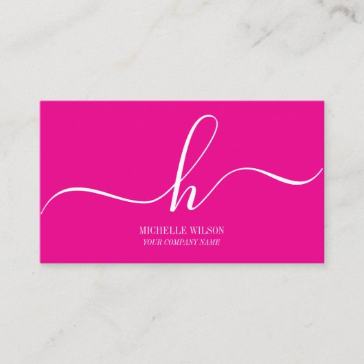 Elegant Pink White Monogram Initial Script Name  Visitekaartje (Voorkant)