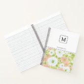 Elegant Pink White Monogram Waterverf Flowers Notitieboek (Binnen)