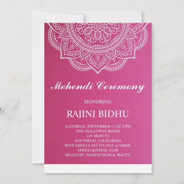 Elegant Pink White Paisley Indian Mehndi Ceremony (Voorkant)