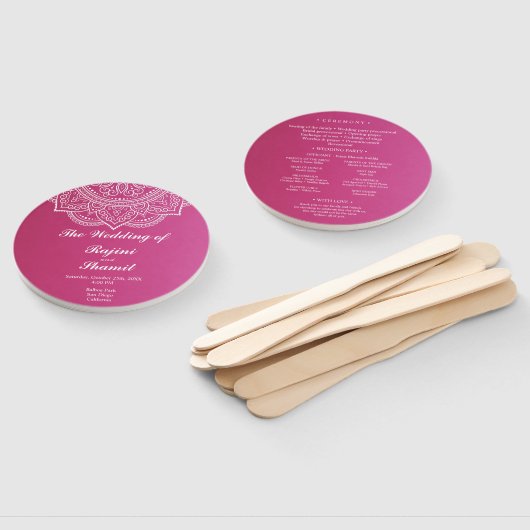 Elegant Pink White Paisley Indian Wedding Programm Handwaaier (Niet-gemonteerd)