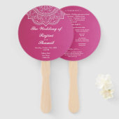 Elegant Pink White Paisley Indian Wedding Programm Handwaaier (Voorkant en achterkant)