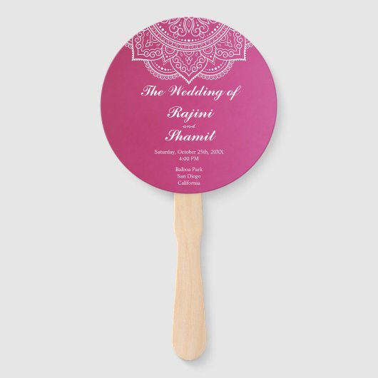 Elegant Pink White Paisley Indian Wedding Programm Handwaaier (Voorkant)