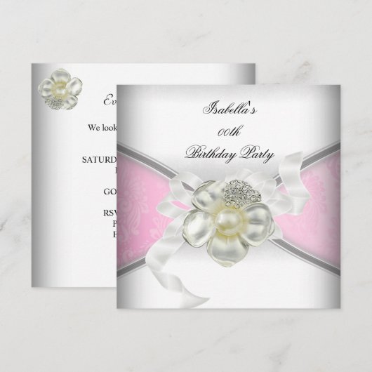 Elegant Pink White Pearl Birthday Party Kaart (Voorkant / Achterkant)