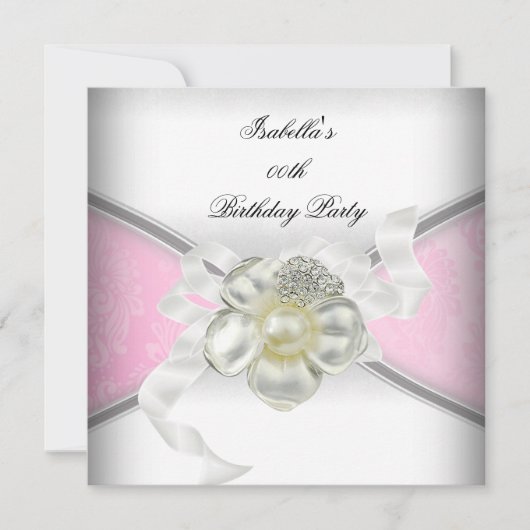 Elegant Pink White Pearl Birthday Party Kaart (Voorkant)