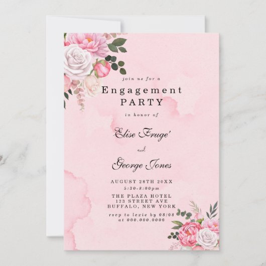Elegant Pink White Peonies Engagement Party Kaart (Voorkant)
