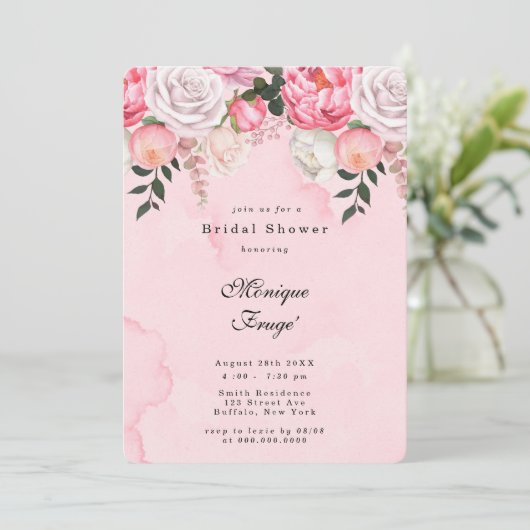 Elegant Pink White Peonies Vrijgezellenfeest Kaart (Staand voorkant)