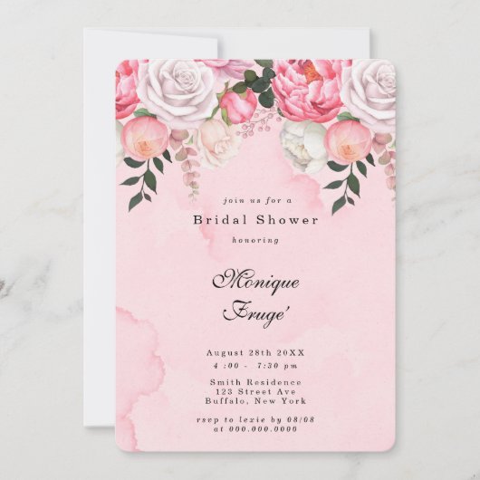 Elegant Pink White Peonies Vrijgezellenfeest Kaart (Voorkant)