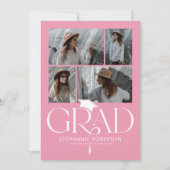 Elegant Pink & White Photo Collage Graduation Aankondiging (Voorkant)