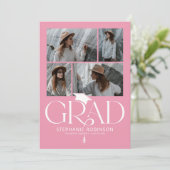 Elegant Pink & White Photo Collage Graduation Aankondiging (Staand voorkant)