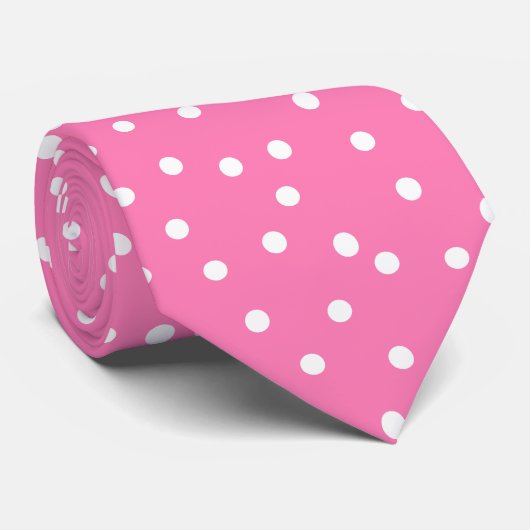 Elegant Pink White Polka Dots Groom Gift   Stropdas (Opgerold)