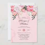Elegant Pink White Waterverf Peonies Wedding Kaart (Voorkant)