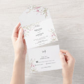 Elegant Pink Wild Floral Wedding All In One Uitnodiging (Afscheurbaar)
