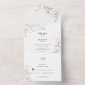 Elegant Pink Wild Floral Wedding All In One Uitnodiging (Binnen)