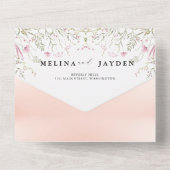 Elegant Pink Wild Floral Wedding All In One Uitnodiging (Achterkant)