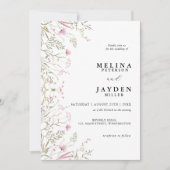 Elegant Pink Wild Floral Wedding Kaart (Voorkant)