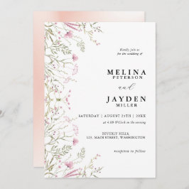 Elegant Pink Wild Floral Wedding Kaart