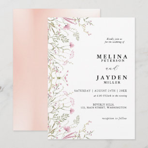 Elegant Pink Wild Floral Wedding Kaart