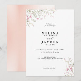 Elegant Pink Wild Floral Wedding Kaart