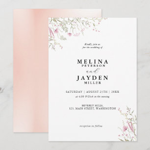 Elegant Pink Wild Floral Wedding Kaart