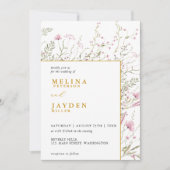 Elegant Pink Wild Floral Wedding  Kaart (Voorkant)