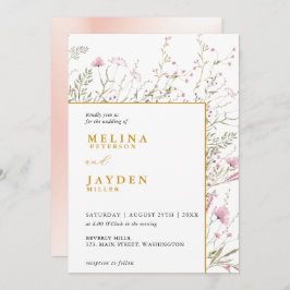 Elegant Pink Wild Floral Wedding  Kaart