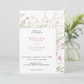Elegant Pink Wild Floral Wedding Kaart (Staand voorkant)