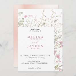 Elegant Pink Wild Floral Wedding Kaart
