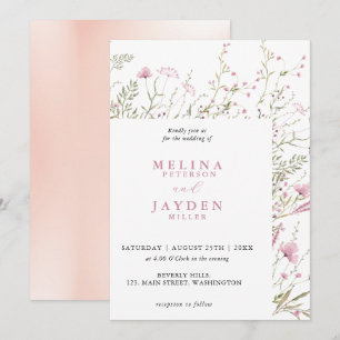 Elegant Pink Wild Floral Wedding Kaart