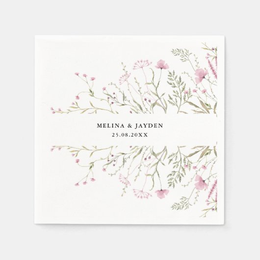 Elegant Pink Wild Floral Wedding Servet (Voorkant)