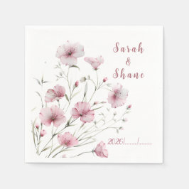 Elegant Pink Wildflower Botanical  Wedding Servet
