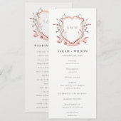 Elegant Pink Wildflower Crest Wedding Programme Kaart (Voorkant / Achterkant)