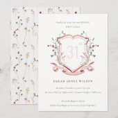 Elegant Pink Wildflower Monogram Crest Birthday Kaart (Voorkant / Achterkant)