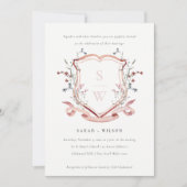 Elegant Pink Wildflower Monogram Crest Weddenschap Kaart (Voorkant)