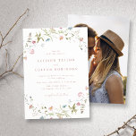 Elegant Pink Wildflower Rustic Boho Wedding Photo Kaart<br><div class="desc">De elegante delicate waterverf wilde bloem de lijsten van uw gebeurtenisdetails. Pastelpaletten van zacht wazig,  roze,  gebroken wit,  beige,  stoffig blauw en botanisch groen,  eenvoudig en romantisch. Geweldige bruiloft uitnodigingen voor een moderne rustige bruiloft,  een landtuinbruiloft en een boho bruiloft in de lente en de zomer.</div>