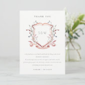 Elegant Pink Wildflower Waterverf Crest Wedding Bedankkaart (Staand voorkant)