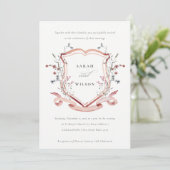 Elegant Pink Wildflower Waterverf Crest Wedding Kaart (Staand voorkant)