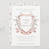 Elegant Pink Wildflower Waterverf Crest Wedding Kaart (Voorkant / Achterkant)